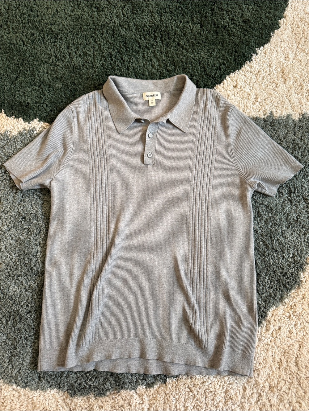 Open Edit Men's Short-Sleeve Knit Polo - Light Gray